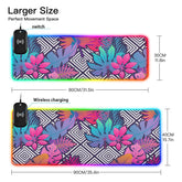 Colorful Tropical Leaves Wireless Charging Mouse Pad for Mobile Phone Extra Large Gaming Mousepad with 13 Lighting Modes Keyboard Mat for Gaming MacBook PC Laptop Desk Office Home